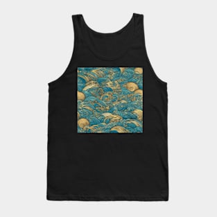 Japanese Gold and Teal Waves Tank Top